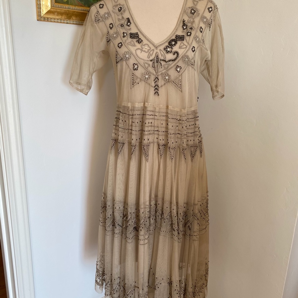 Johnny Was Gorgeous Beige Mesh Dress